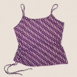 Y2K Sparkly Gold Geometric Purple Tan Tank Top Cami by Jeunesse | Size Medium